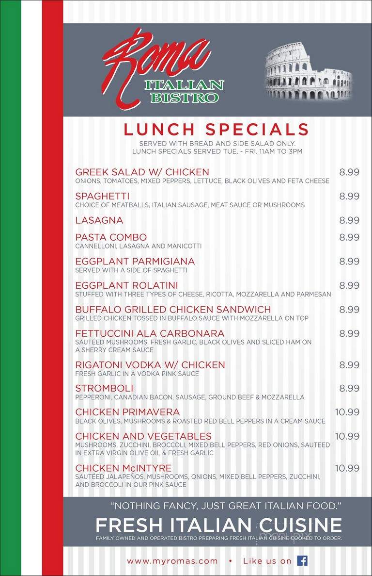 Roma Italian Bistro - Bastrop, LA menu_pic