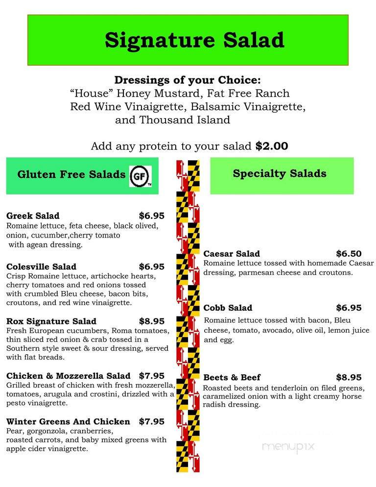 Rox Cafe - Silver Spring, MD menu_pic