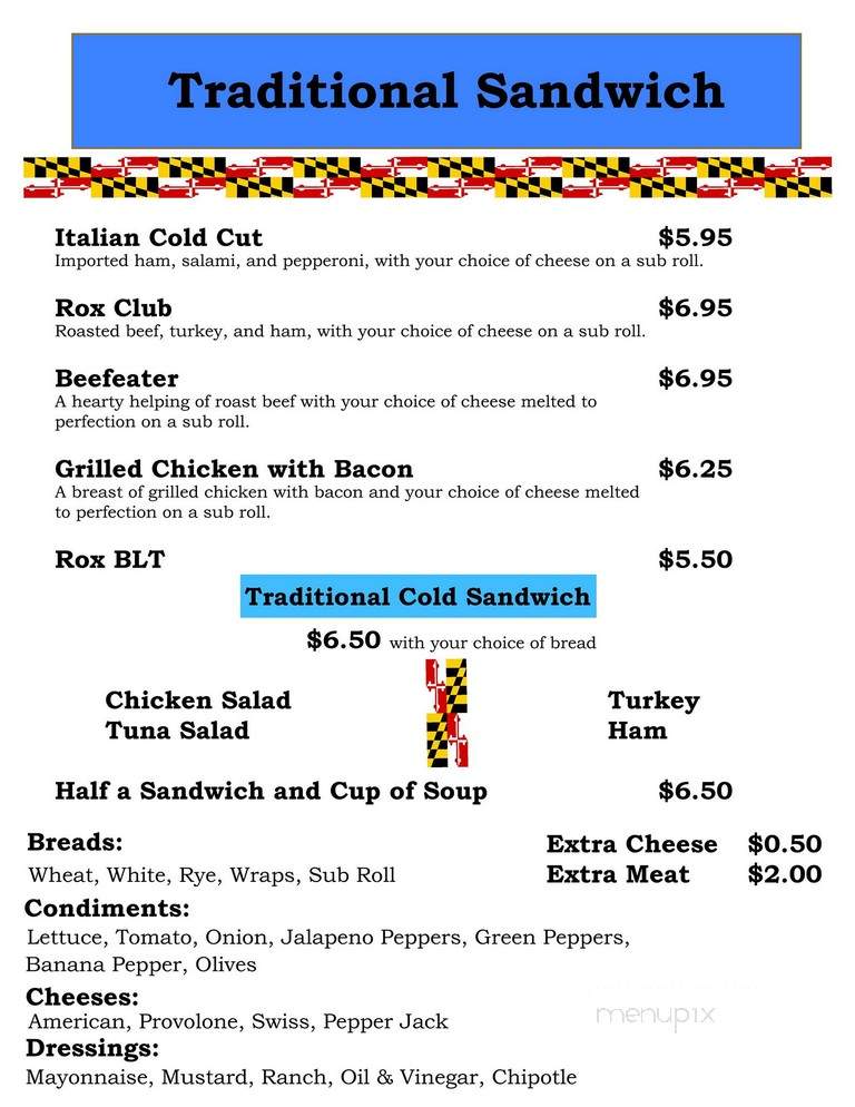 Rox Cafe - Silver Spring, MD menu_pic