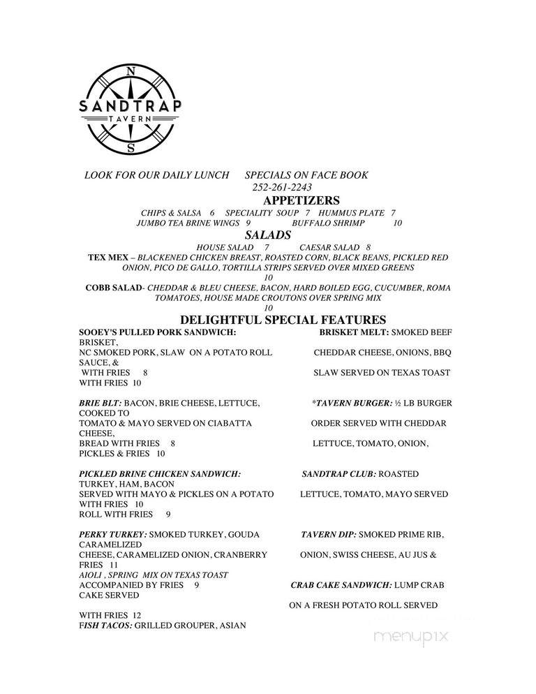 Sandtrap Tavern - Kitty Hawk, NC menu_pic