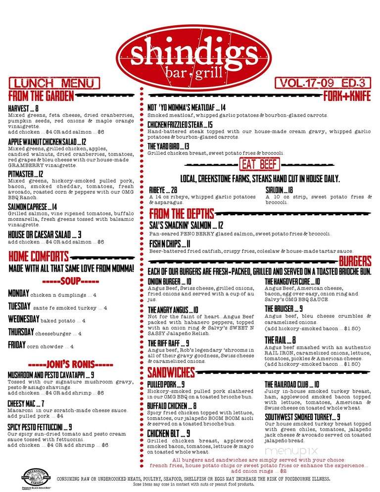 Shindigs Bar & Grill - Winfield, KS menu_pic