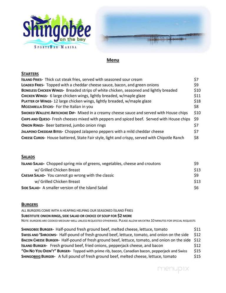 Shingobee on the Bay - Walker, MN menu_pic