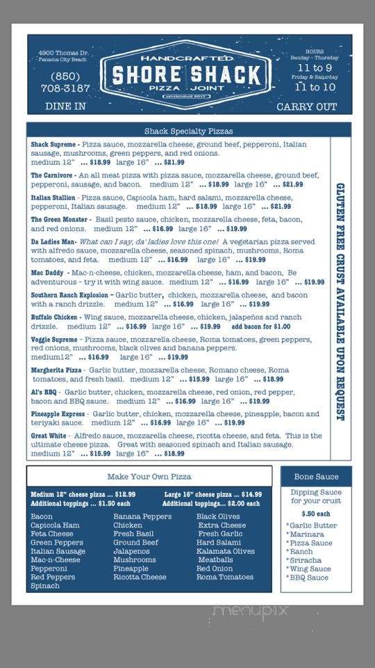 Shore Shack Pizza - Panama City Beach, FL menu_pic