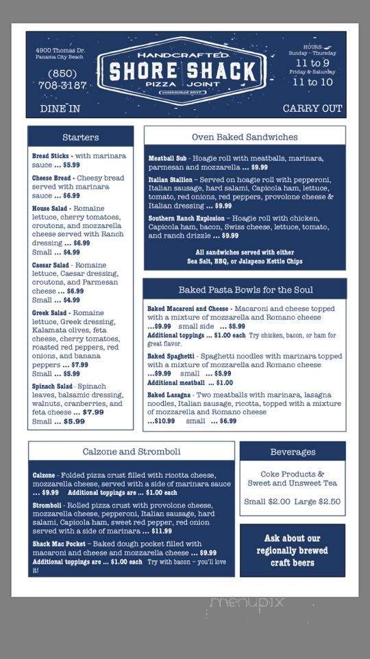 Shore Shack Pizza - Panama City Beach, FL menu_pic