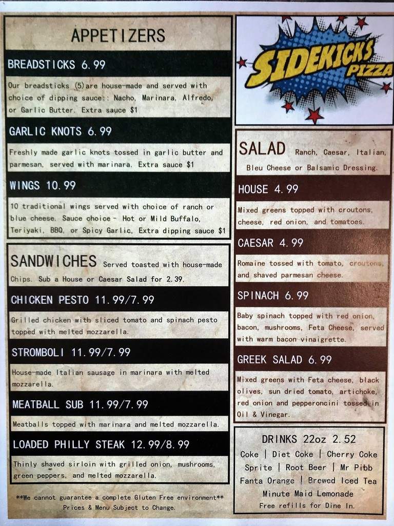 Sidekicks Pizza - Indianapolis, IN menu_pic