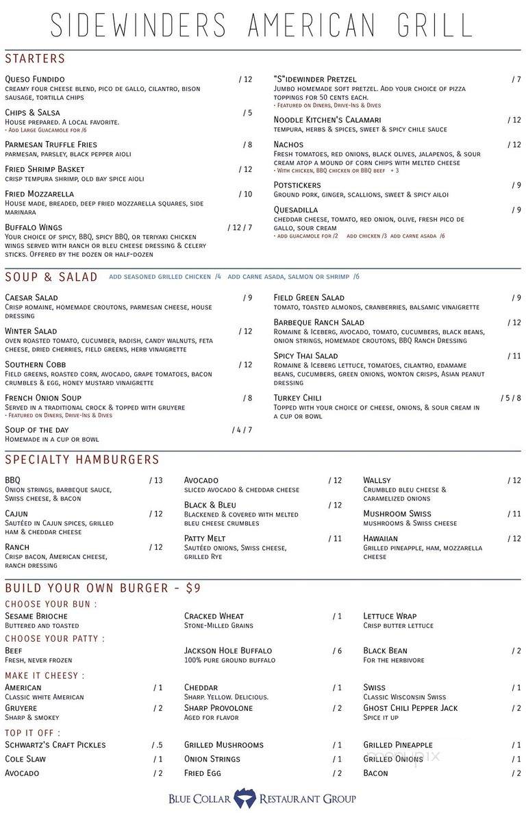Sidewinders - Bozeman, MT menu_pic