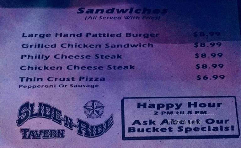 Slide & Ride Tavern - Jackson, TN menu_pic