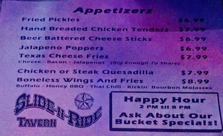 Slide & Ride Tavern - Jackson, TN menu_pic
