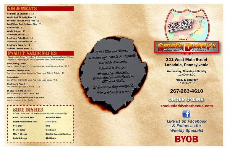 Smoke Daddy's Home Grown Barbecue - Lansdale, PA menu_pic