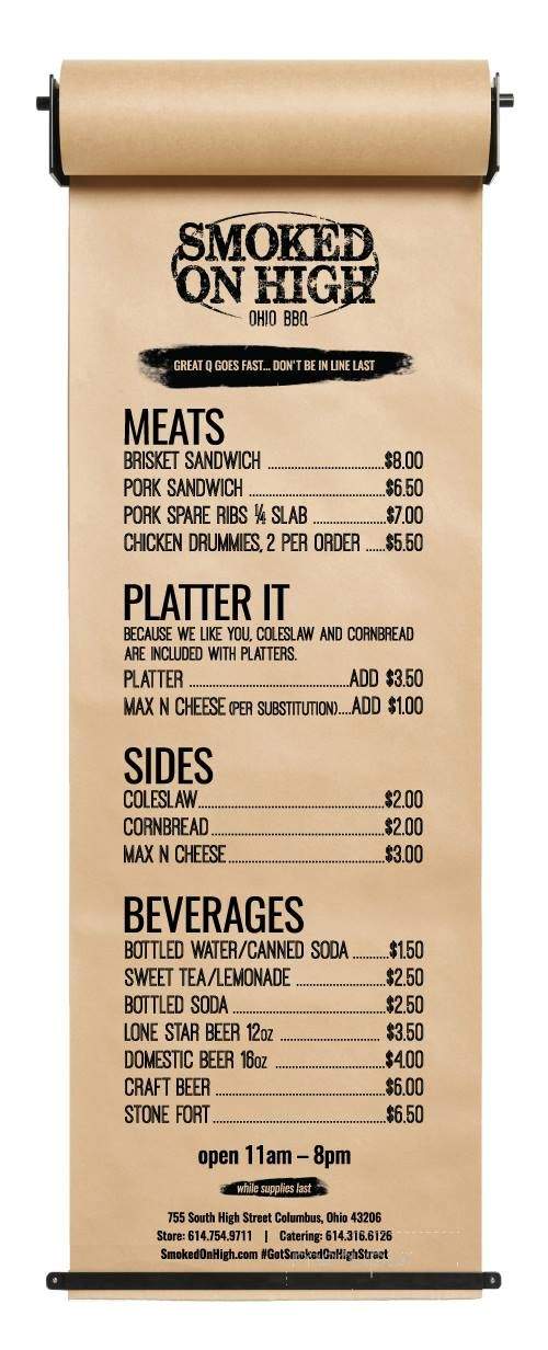 Smoked on High BBQ - Columbus, OH menu_pic