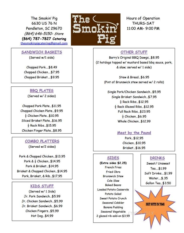 Smokin Pig - Anderson, SC menu_pic