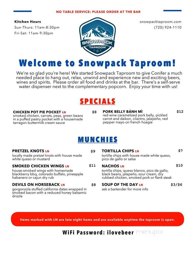 Snowpack Taproom - Conifer, CO menu_pic