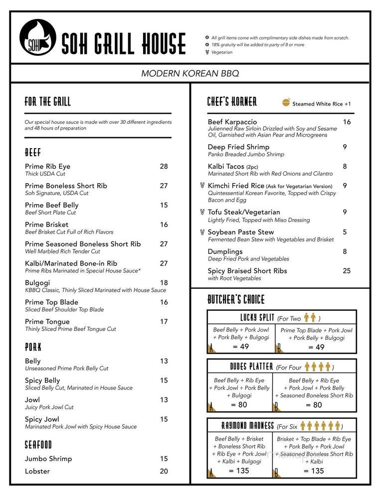 Soh Grill House - Pasadena, CA menu_pic