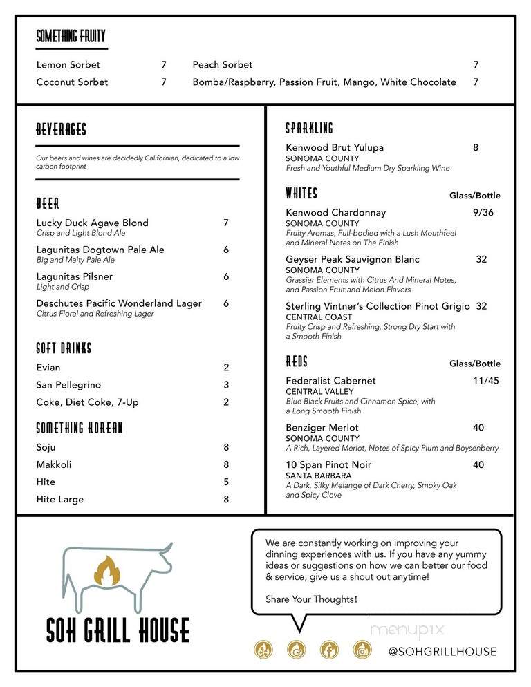 Soh Grill House - Pasadena, CA menu_pic