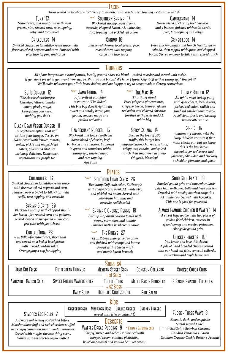 SoHo Social Homewood - Homewood, AL menu_pic