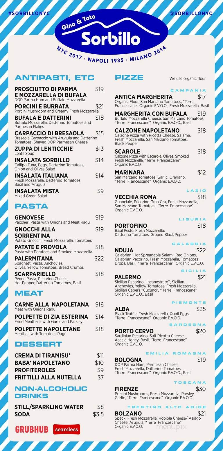 Sorbillo Pizzeria - New York, NY menu_pic