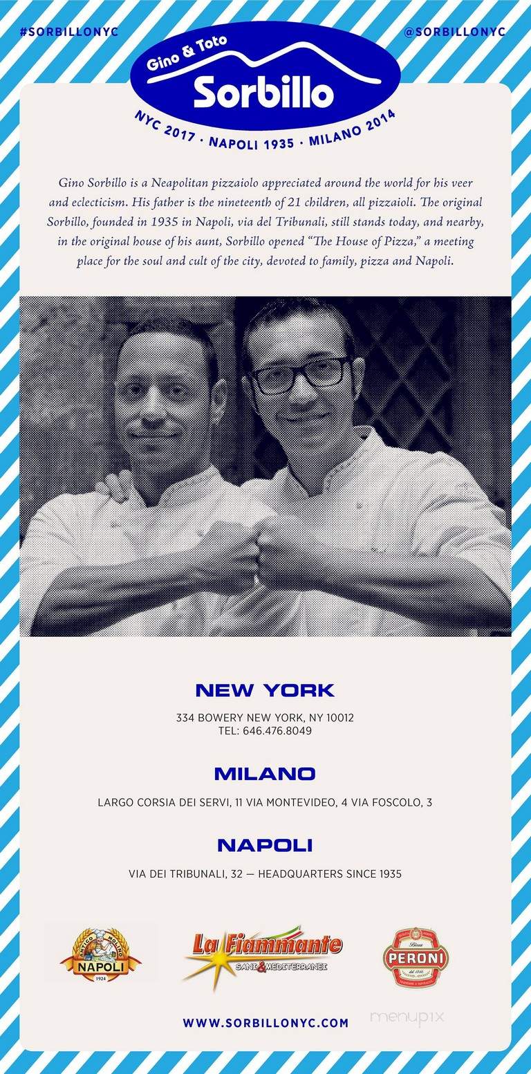 Sorbillo Pizzeria - New York, NY menu_pic