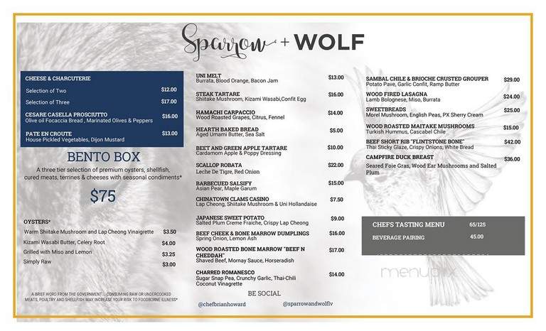 Sparrow + Wolf - Las Vegas, NV menu_pic