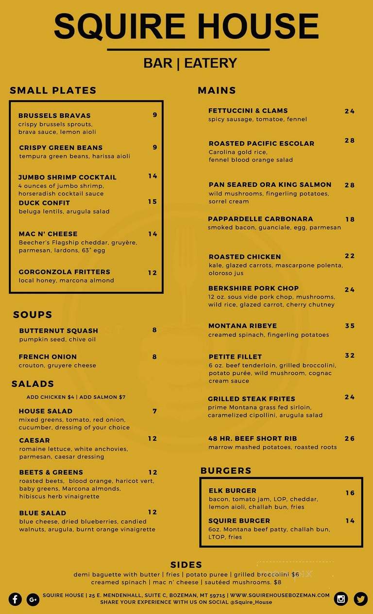 Squire House - Bozeman, MT menu_pic