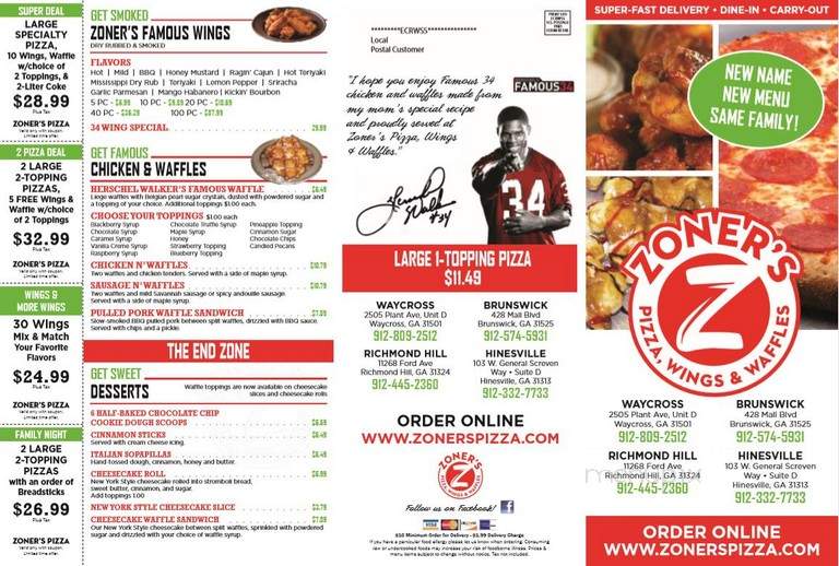 Zoner's Pizza Chicken & Waffels - Waycross, GA menu_pic