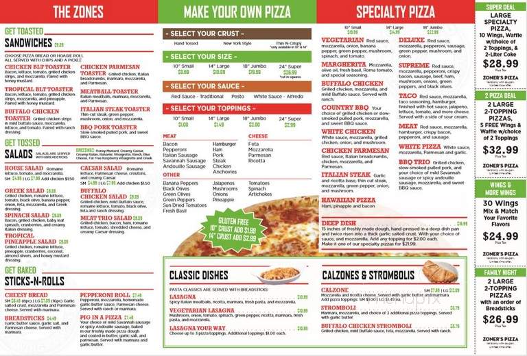 Zoner's Pizza Chicken & Waffels - Waycross, GA menu_pic