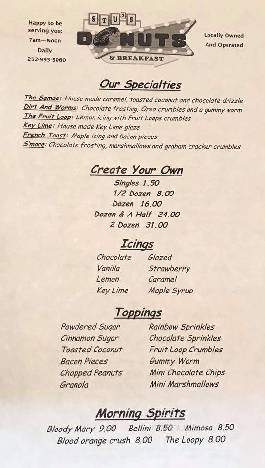 Stu's Donuts - Avon, NC menu_pic
