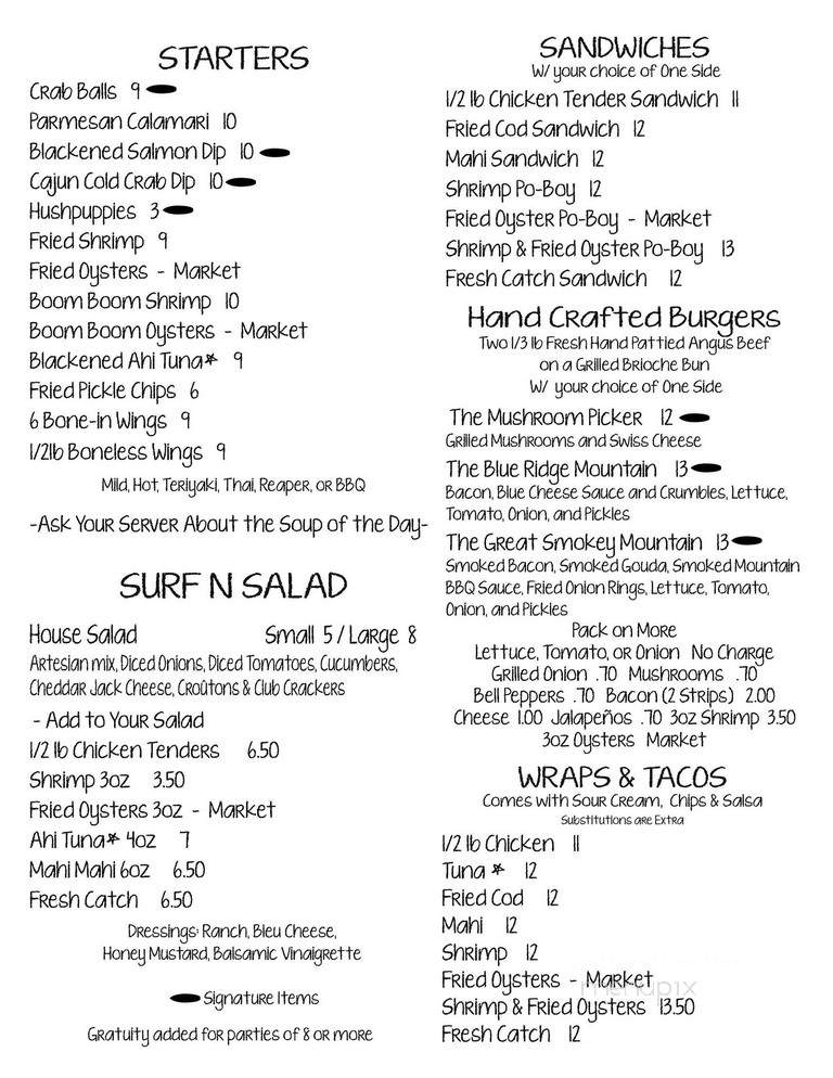 Surf N Brew Oyster Bar - Fletcher, NC menu_pic