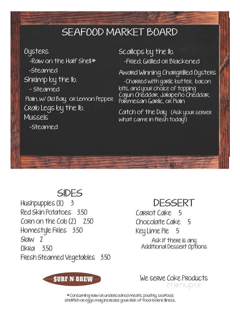 Surf N Brew Oyster Bar - Fletcher, NC menu_pic