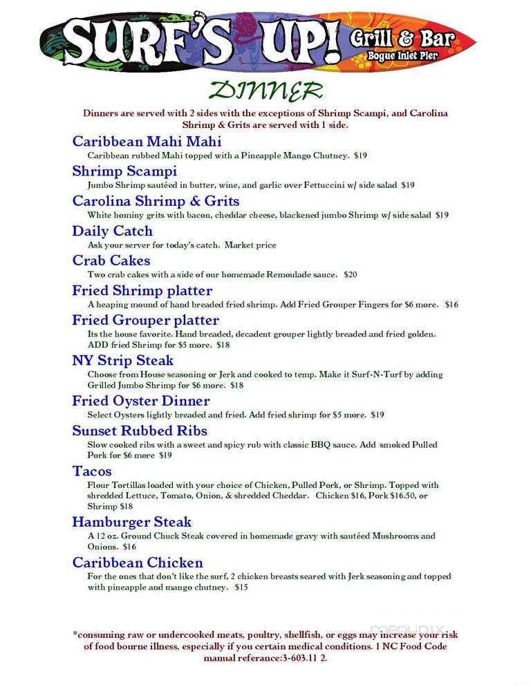 Surf's Up Grill and Bar - Emerald Isle, NC menu_pic