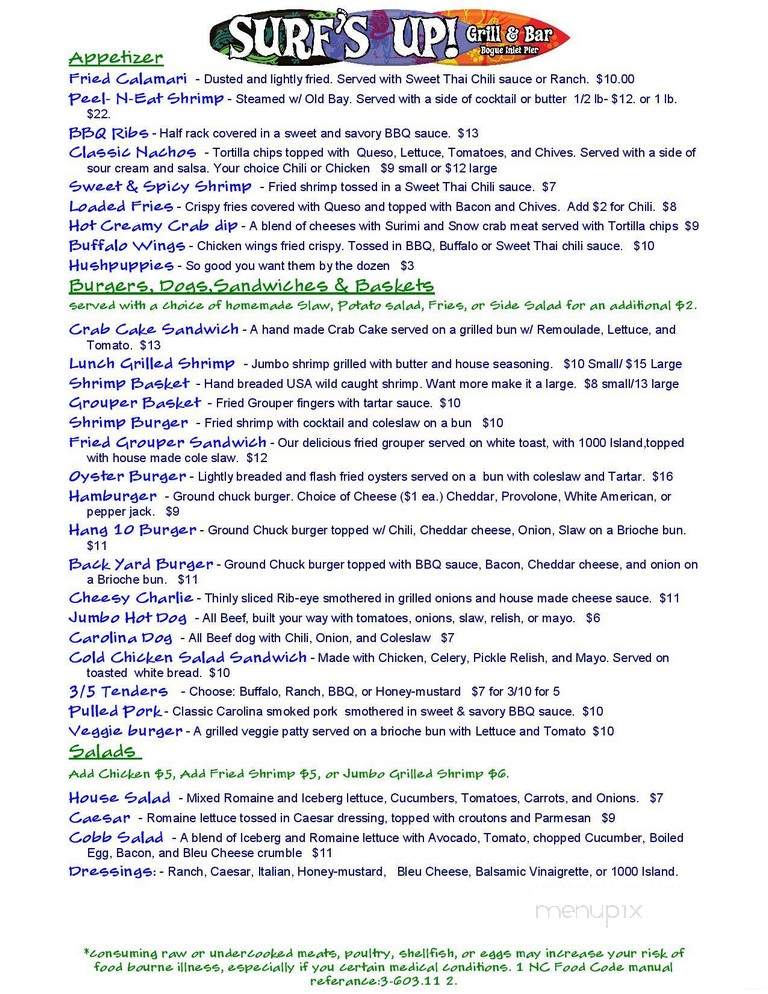Surf's Up Grill and Bar - Emerald Isle, NC menu_pic