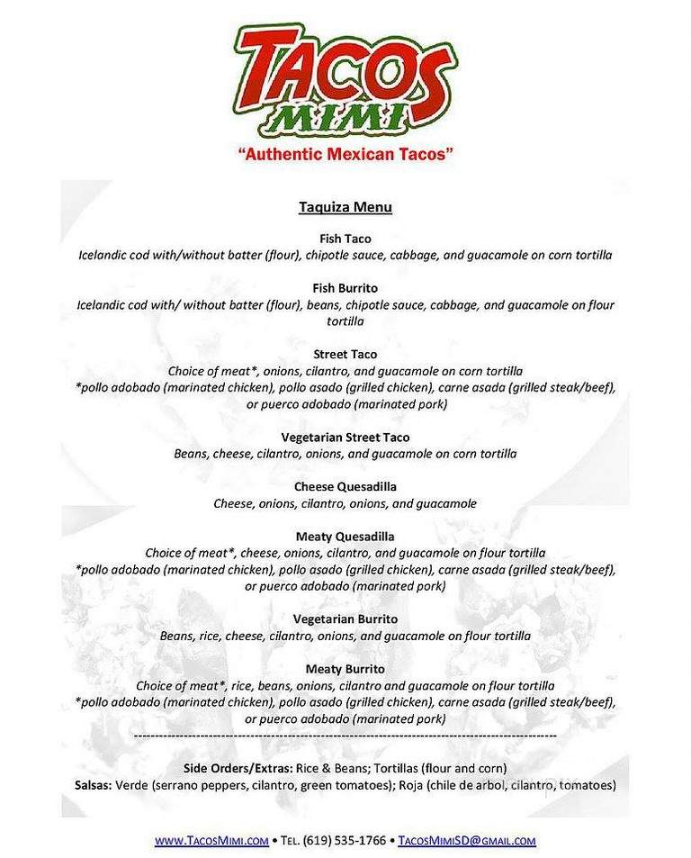 Tacos Mimi - San Diego, CA menu_pic