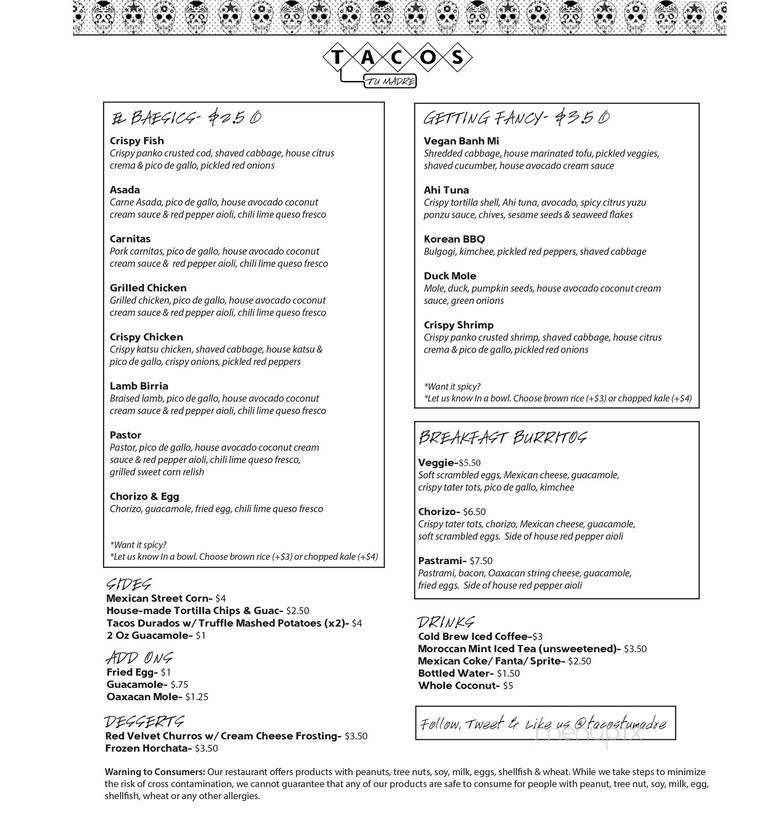 Tacos Tu Madre - Los Angeles, CA menu_pic