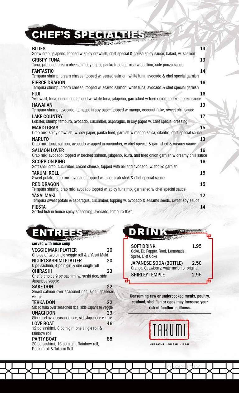 Takumi - Denham Springs, LA menu_pic