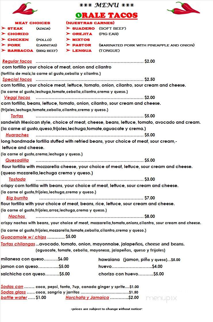 Taqueria - Cranston, RI menu_pic