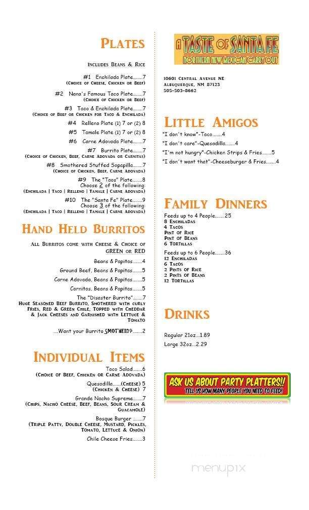 Taste of Santa Fe - Albuquerque, NM menu_pic