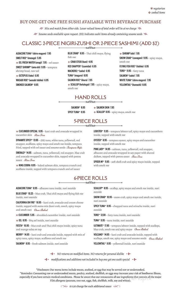 Tasu Asian Bistro - Cary, NC menu_pic