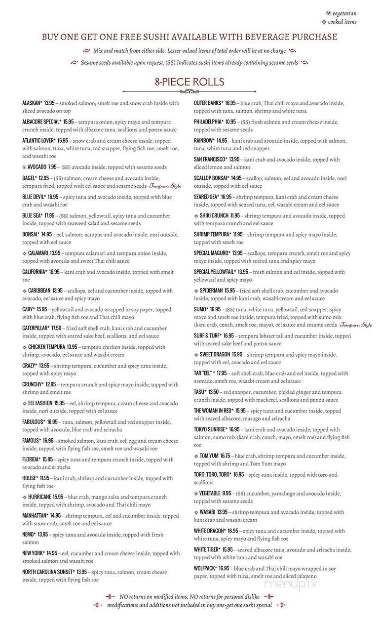 Tasu Asian Bistro - Cary, NC menu_pic