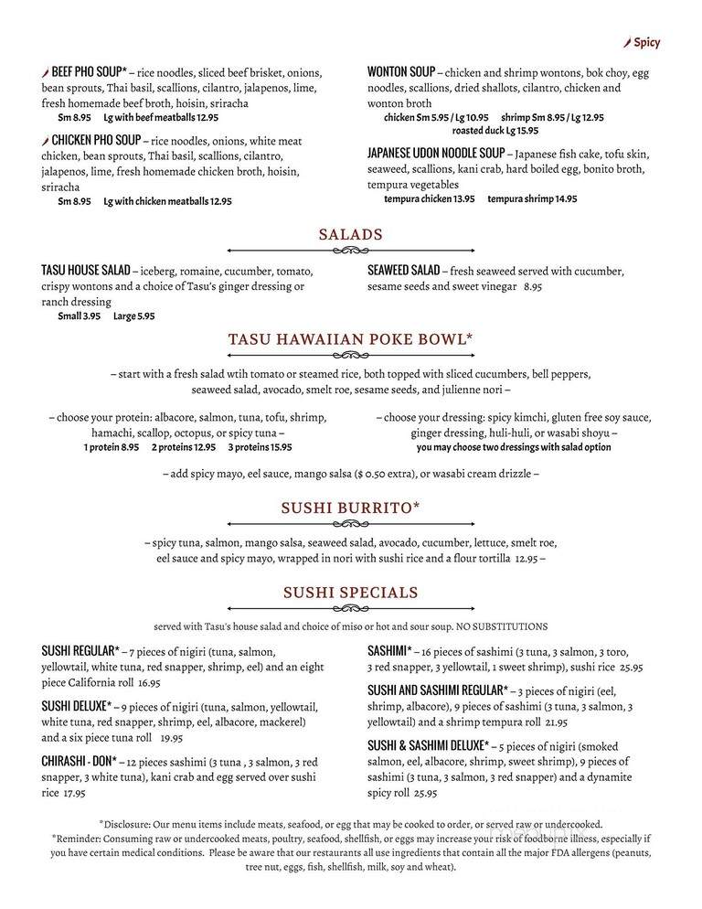Tasu Asian Bistro - Cary, NC menu_pic