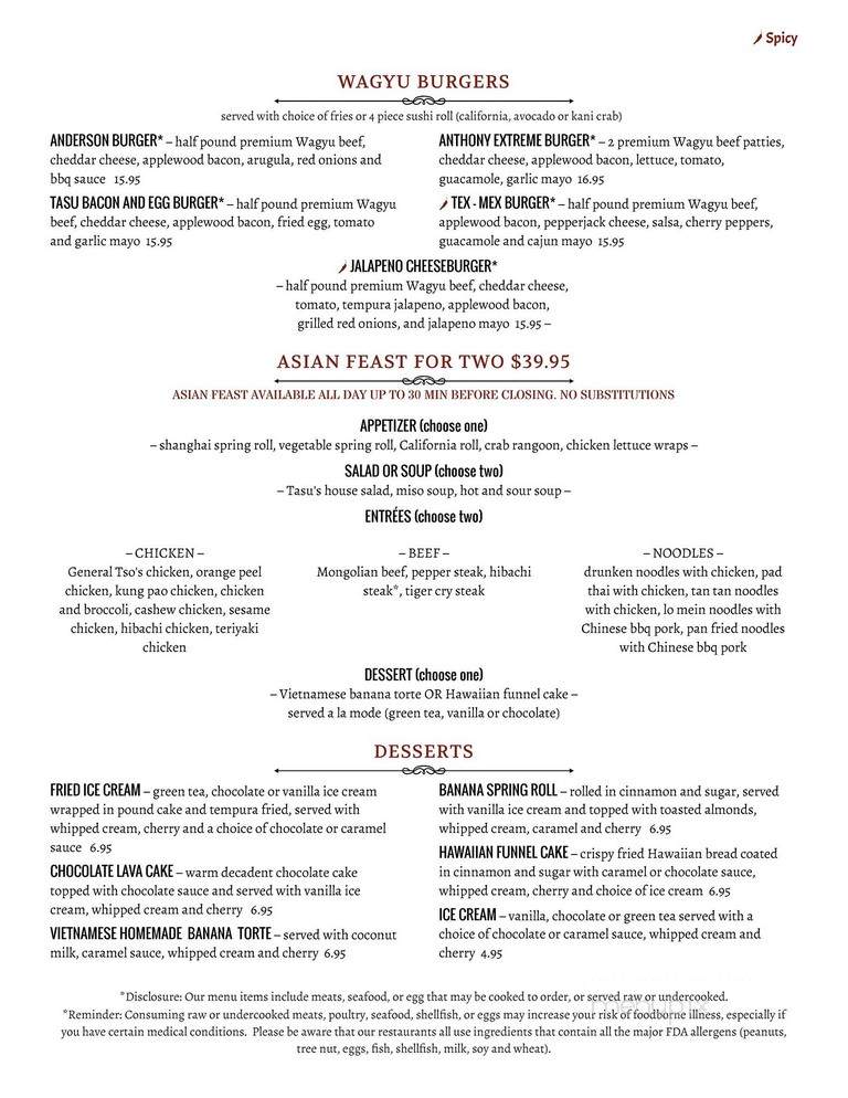 Tasu Asian Bistro - Cary, NC menu_pic