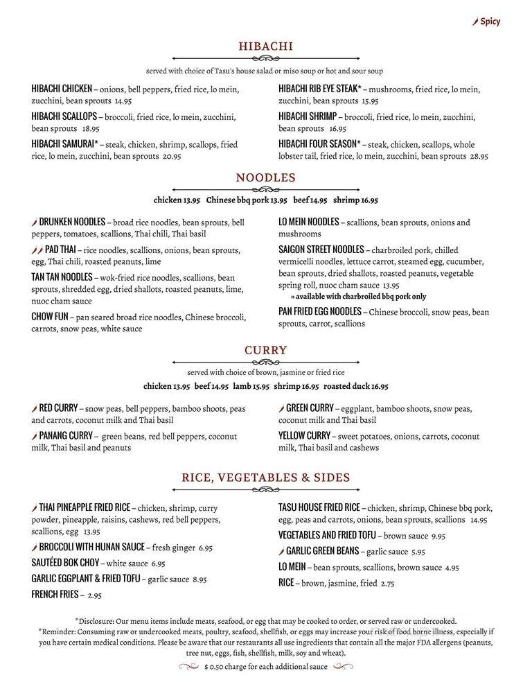 Tasu Asian Bistro - Cary, NC menu_pic