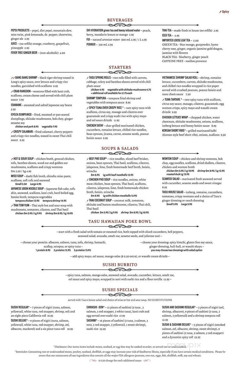 Tasu Asian Bistro - Cary, NC menu_pic