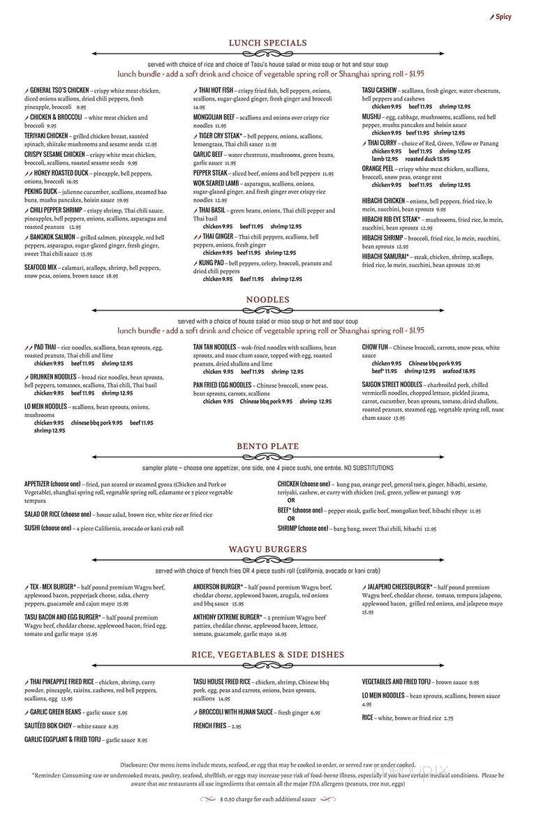 Tasu Asian Bistro - Cary, NC menu_pic