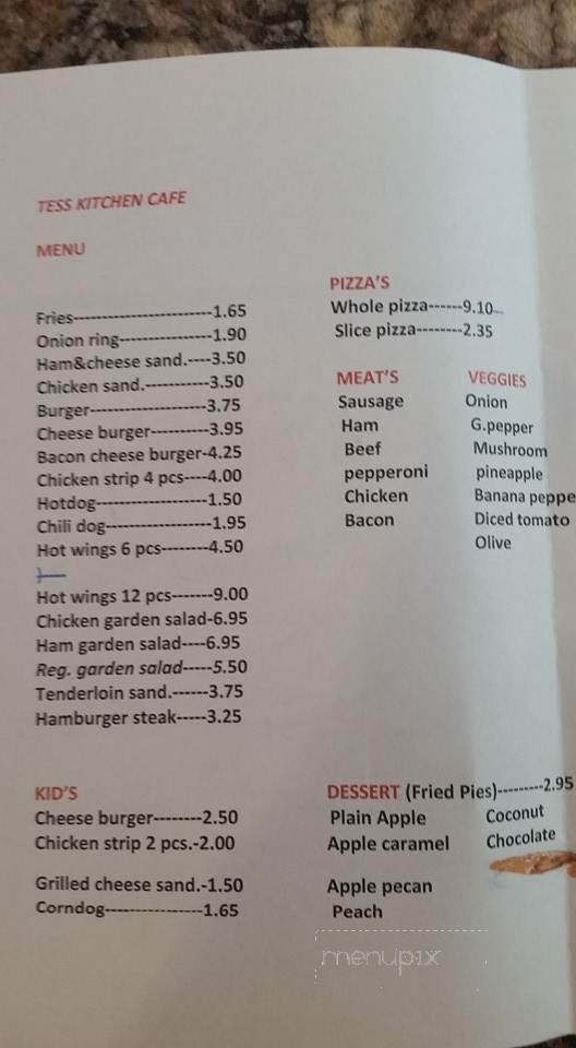 Tess's Kitchen - Pelham, TN menu_pic
