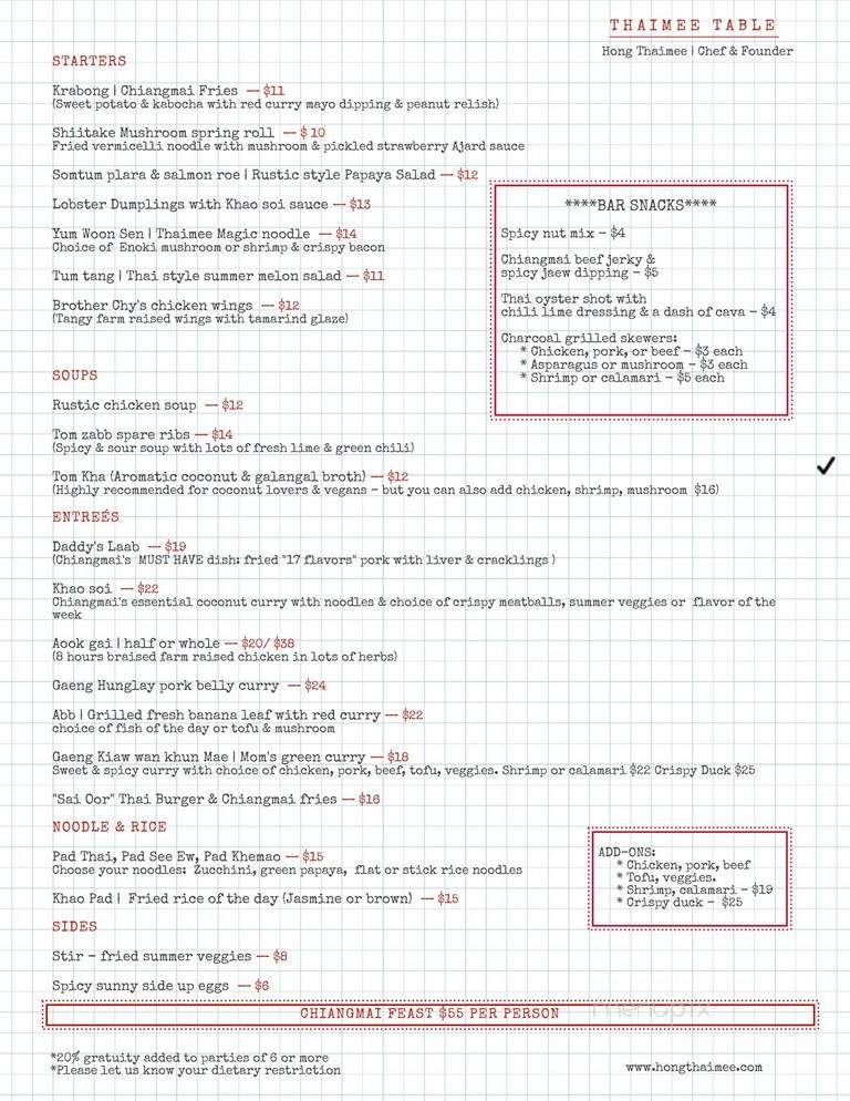 Thaimee - Brooklyn, NY menu_pic