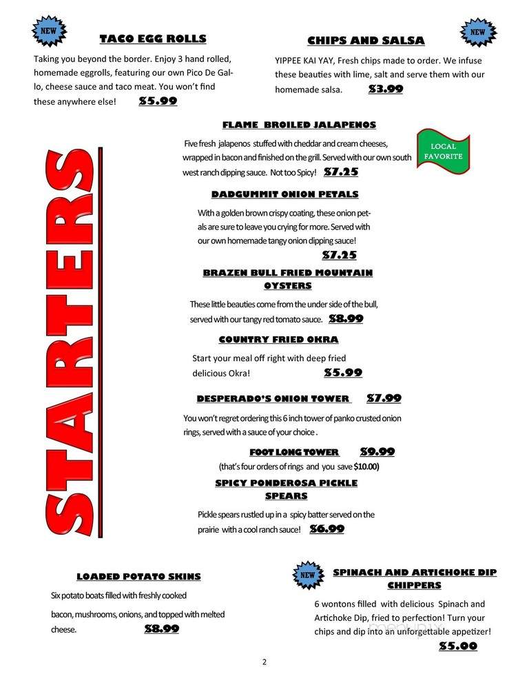 The Brazen Bull - WaKeeney, KS menu_pic