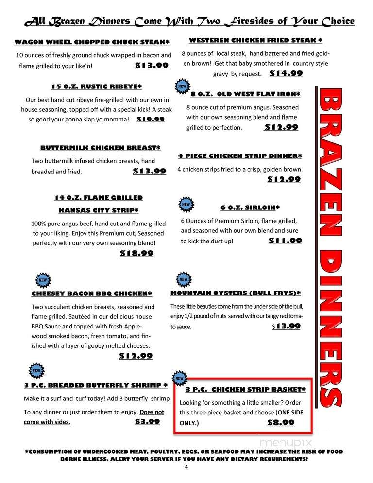 The Brazen Bull - WaKeeney, KS menu_pic