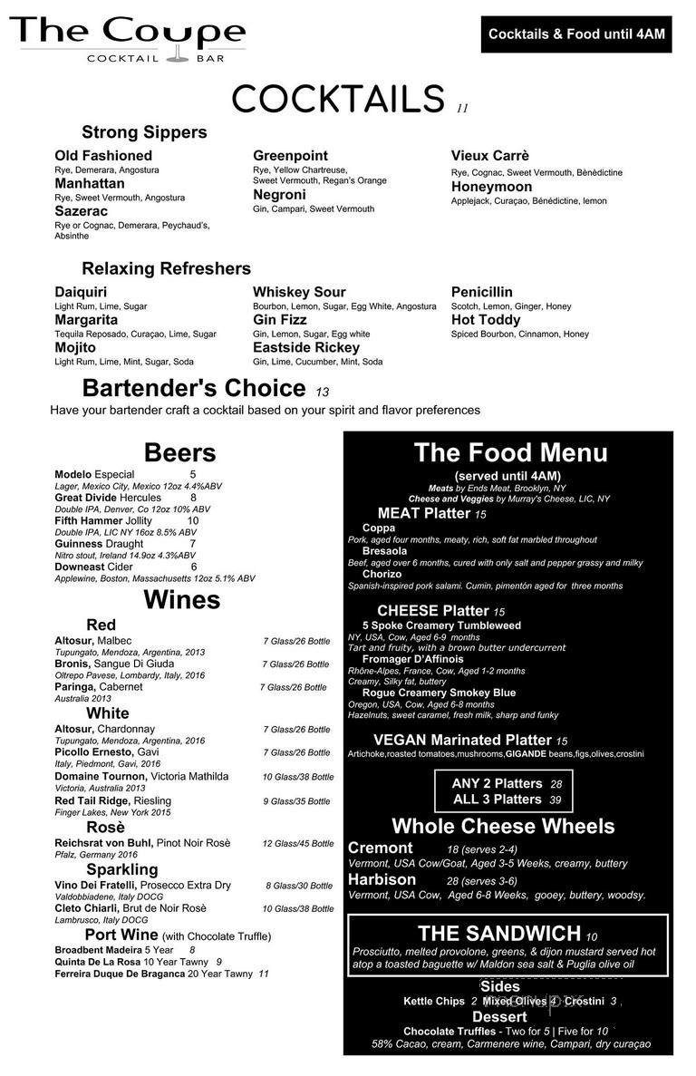The Coupe Cocktail Bar - Staten Island, NY menu_pic