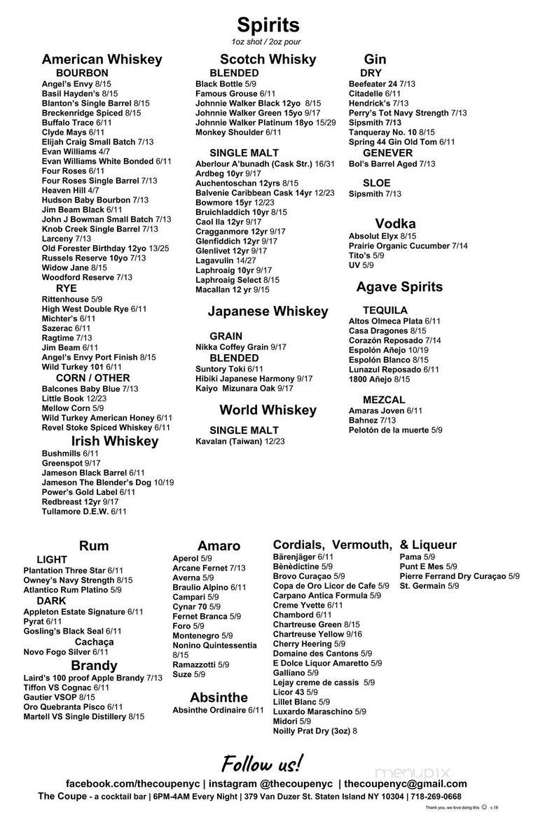 The Coupe Cocktail Bar - Staten Island, NY menu_pic