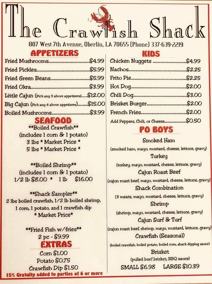 The Crawfish Shack & Drive Thru - Oberlin, LA menu_pic