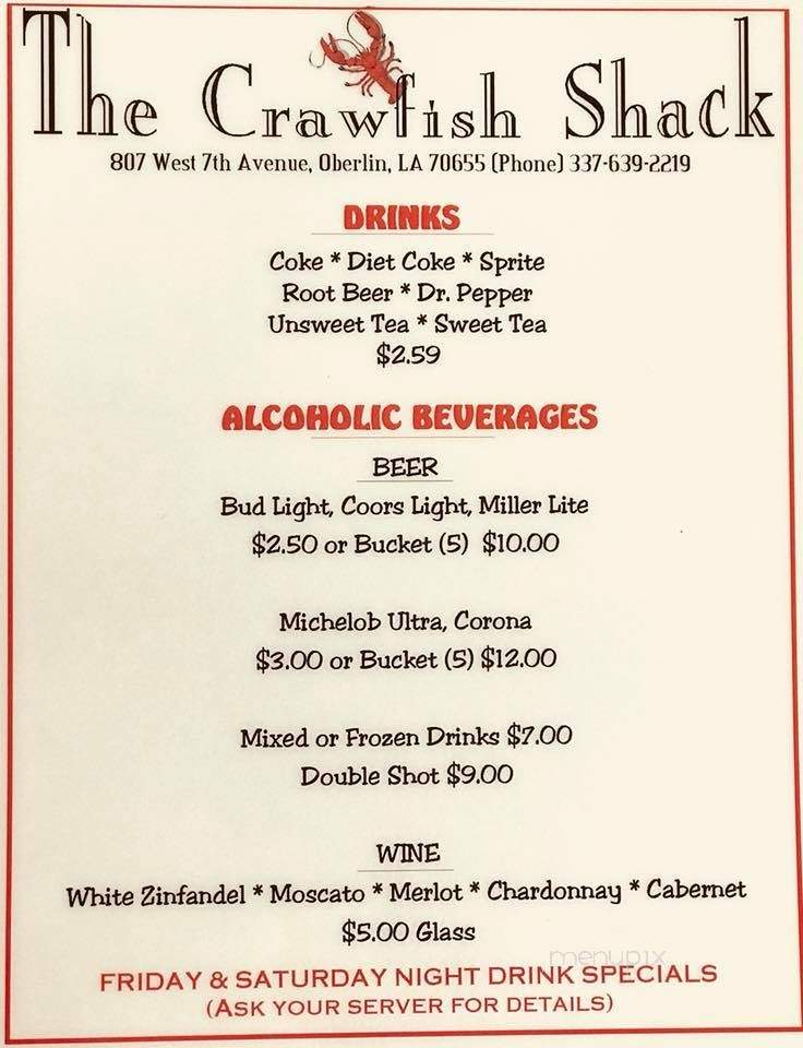 The Crawfish Shack & Drive Thru - Oberlin, LA menu_pic